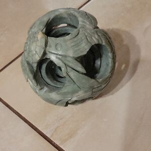 Vintage Green Carved Chinese Puzzle Ball Serpentine Floral